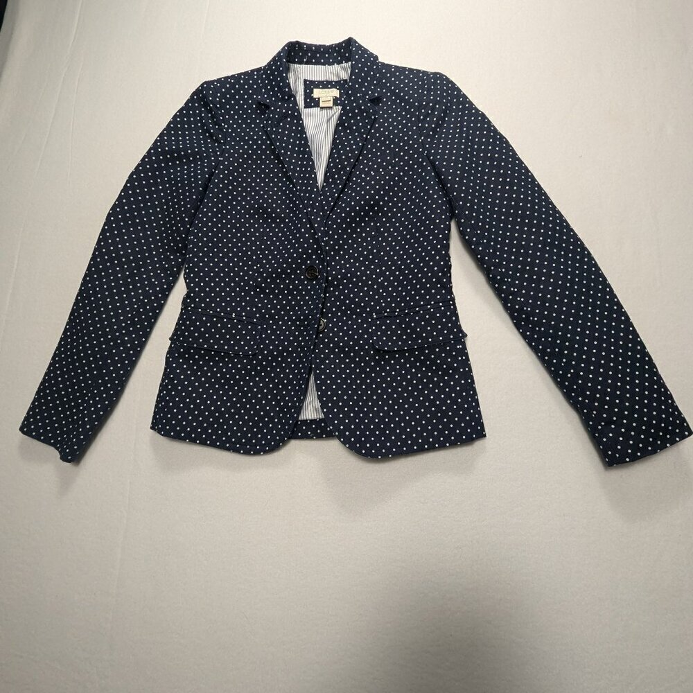 J. Crew  Blazer Polka Dot Navy Blue size 00 - Picture 2 of 14